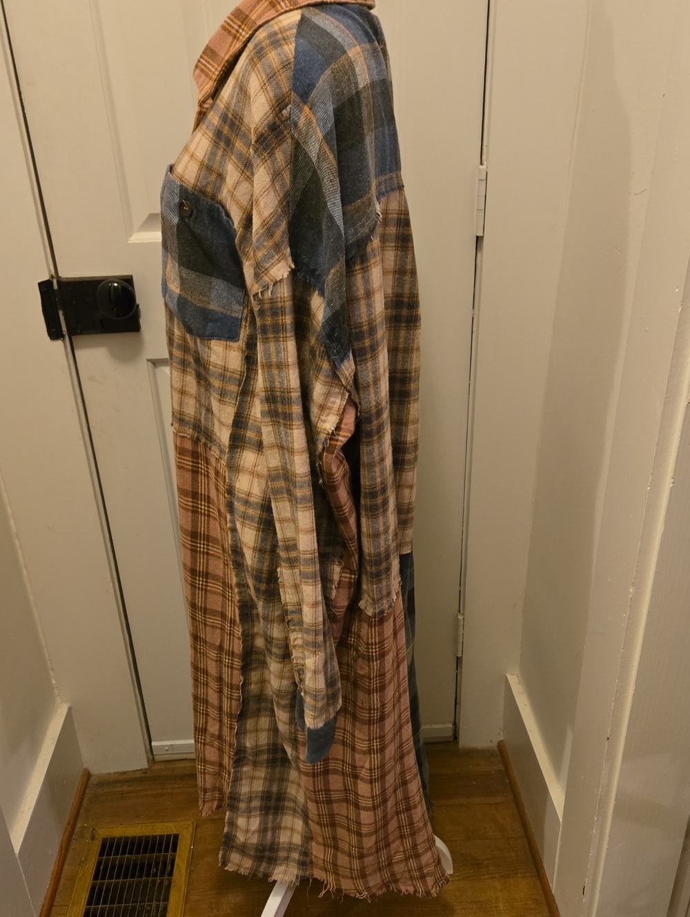 Oli & Hali Autumn Fall Patchwork Brown and Navy Plaid Shirt Dress Jacket Size L - Picture 3 of 9